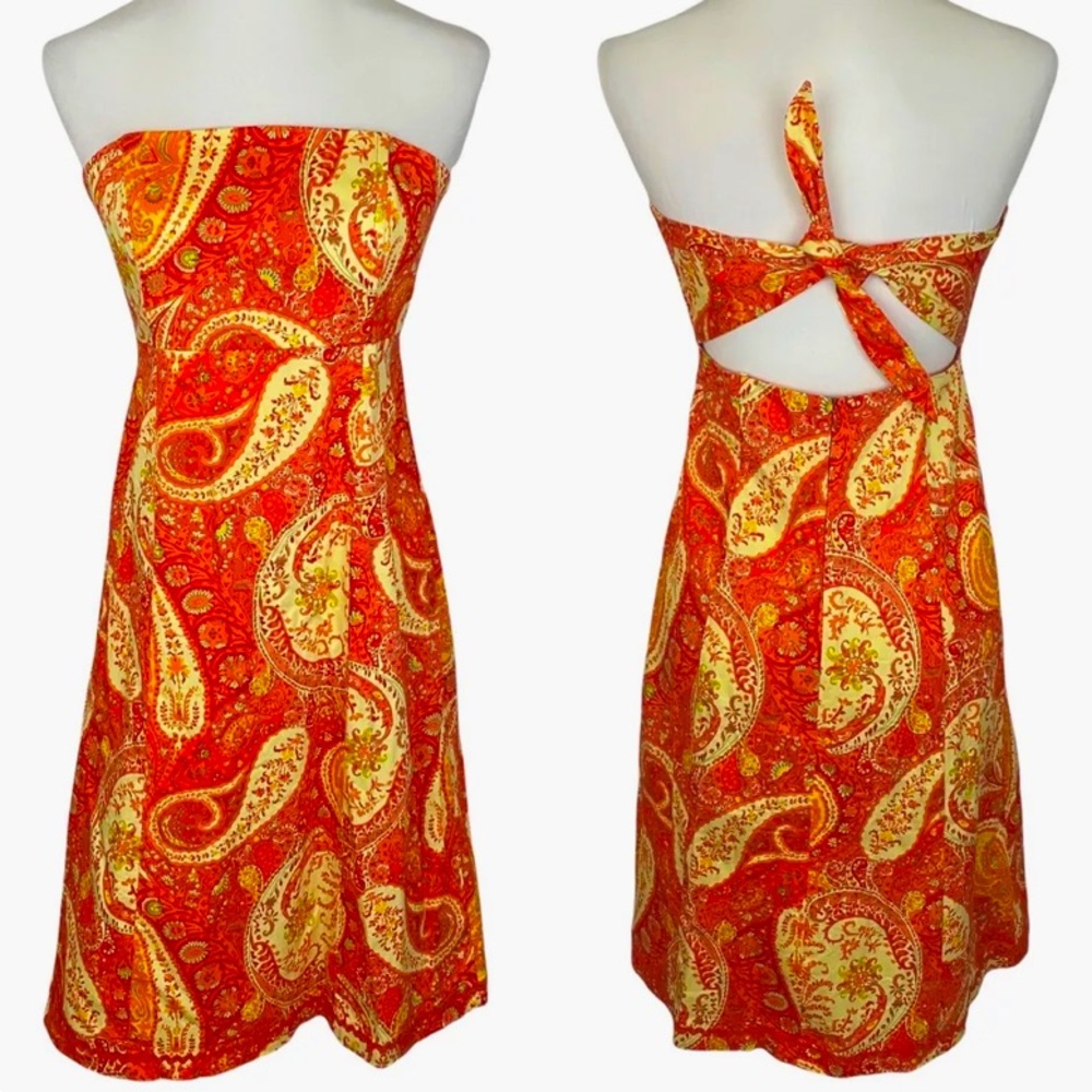 MODA INTERNATIONAL | Orange Colorful Paisley Strapless Cutout Back Bandeau Dress